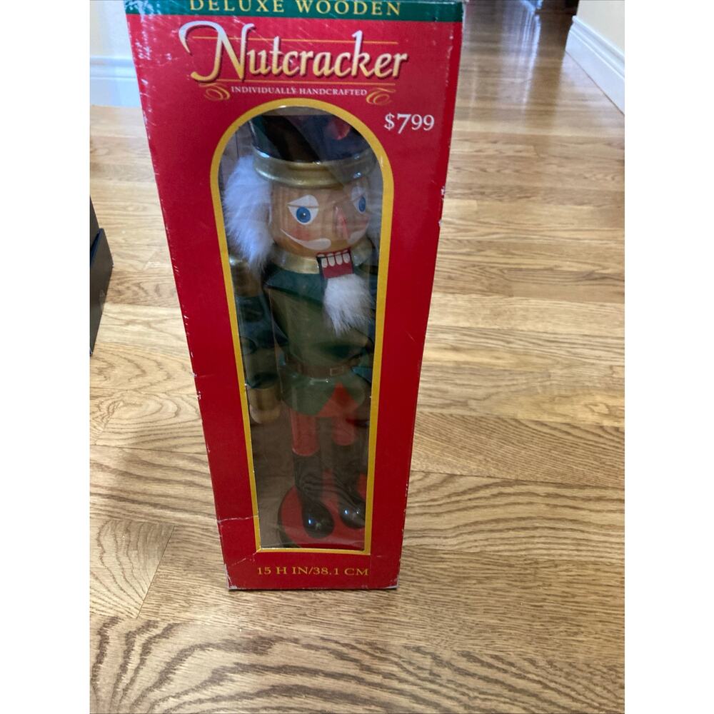 Deluxe Wooden Brand 15” Nutcracker Vtg In Original Box